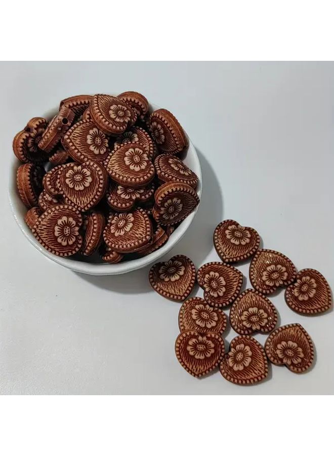 قهوة فاتحة 15 قطعة خرز أكريليك خشبي كلاسيكي طباعة قلب حرف يدوية تصميم سوار صنع المجوهرات - Image 5